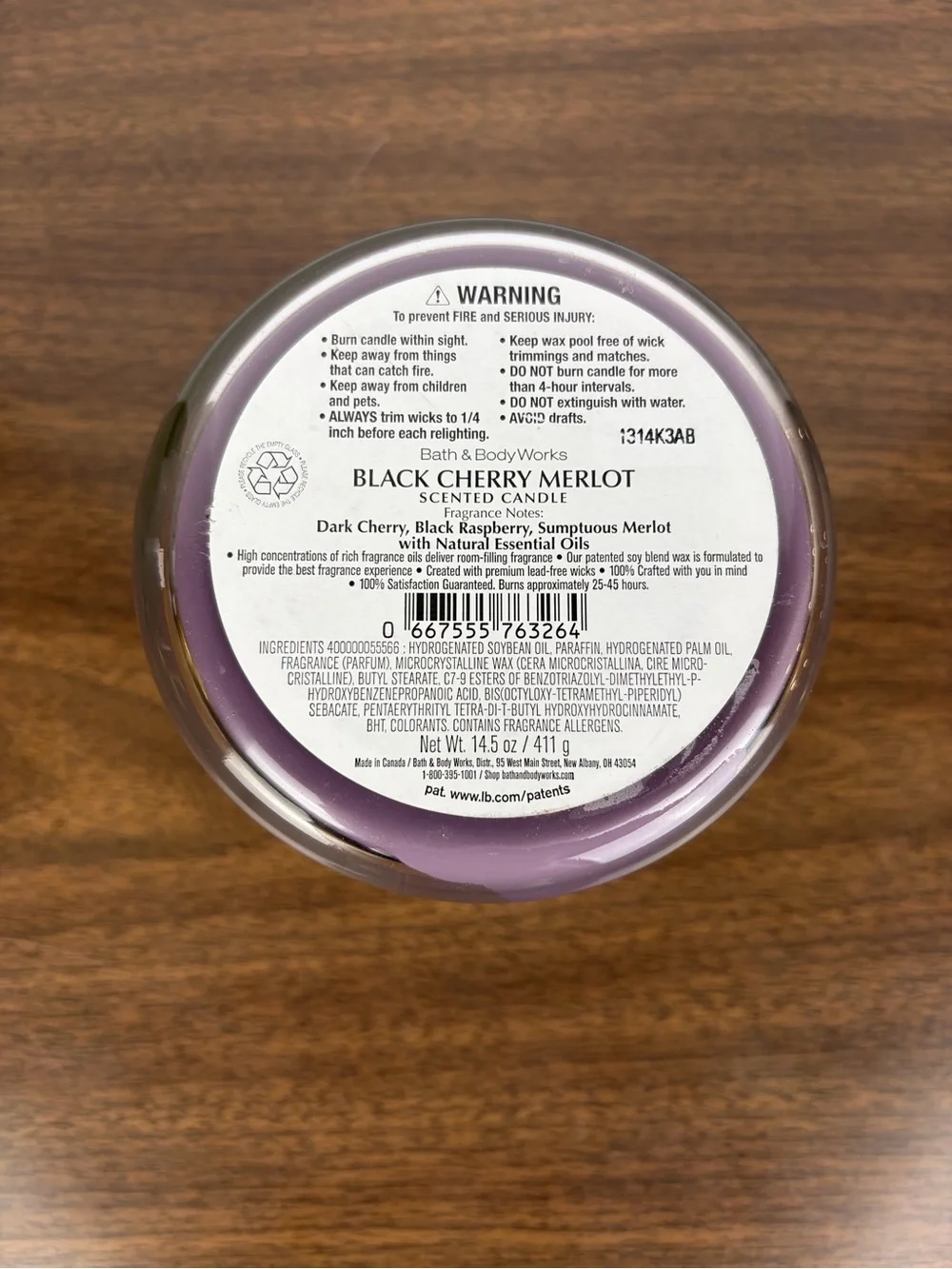 Bath & Body Works Black Cherry Merlot 3 Wick Candle 14.5 oz Purple Glass Jar EUC